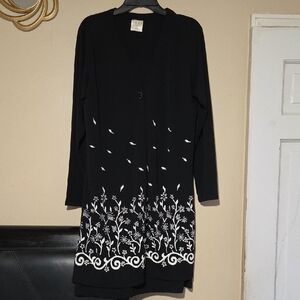 Chic Black Long Sleeve Dress with White Floral Accents